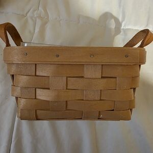 Longaberger (1997) Woven Basket Tote in Brown with Leather Handles